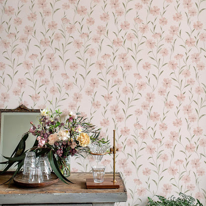 JiffDiff Floral Wallpaper Peel and Stick Pink Daisy Wall Paper Summer Flowers Nursey Room Self Adhesive Contact Paper Stick on Wall Decor for Bedroom Cabinets Bathroom(118" X 17.3", Pink Floral)