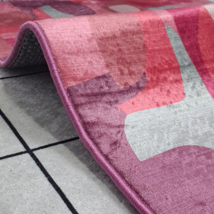 Modern Pink Abstract Art Rug Minimal Geometric Carpet for Living Room Bedroom Office Studio Contemporary Style Soft Area Mat Plush Surface 2.6x4 ft