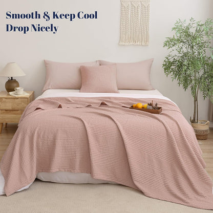 PHF Lightweight Waffle Weave Blanket Queen Size, Breathable & Ultra Soft, 90"x 90" Soft & Cozy Thin Blanket for Spring & Summer & Hot Sleepers, Bed, Home Decor - Rose Pink