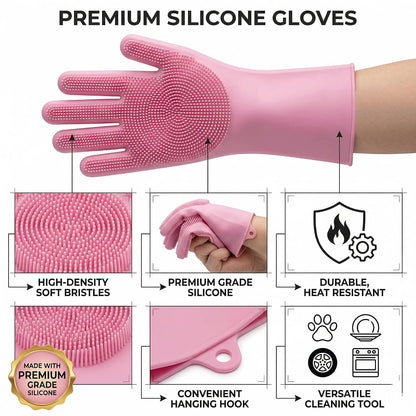 NVNAN Dog Bath Gloves for Washing, Pet Grooming Gloves with Shampoo Brush, Dog Bath Brush for Dogs and Cats, Essential Dog Bath Supplies (1 Pair, Pink)