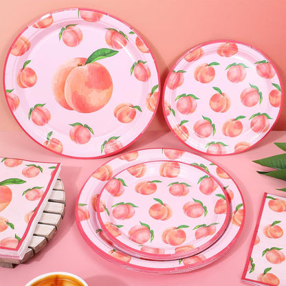 FYSUIMU 72 Pcs Peach Tableware Set Watercolor Pink Peach Fruit Disposable Plates and Paper Napkins for 24 Guests Summer Birthday Baby Shower Party Table Supplies