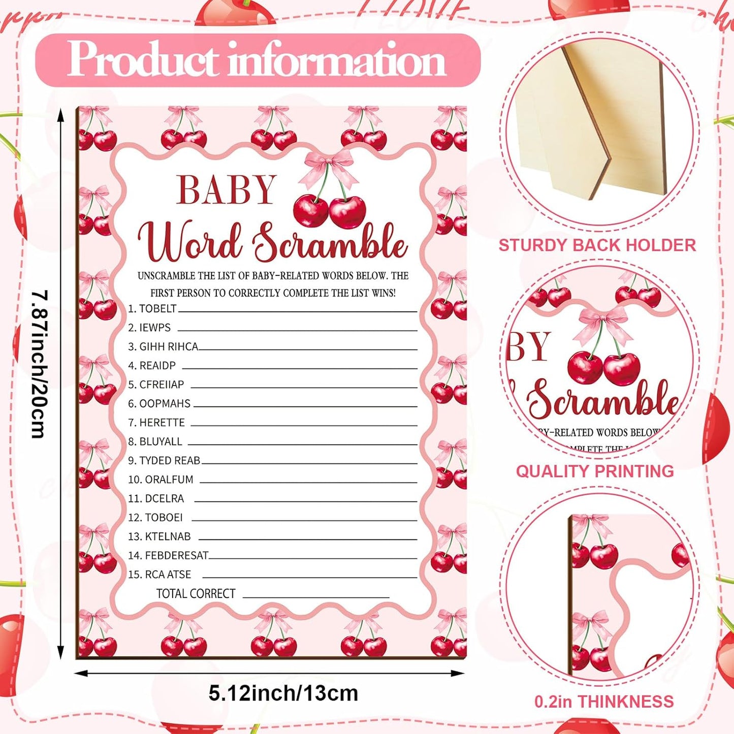 Patelai 321 Cherry Baby Shower Decorations Games Supplies Pink She's The Cherry on Top Baby Shower Games Themed Don't Say Sign for Cherries Themed Gender Reveal Birthday Party Decorations Supplies