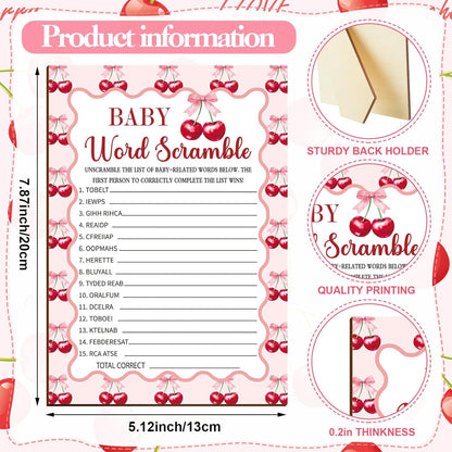 Patelai 321 Cherry Baby Shower Decorations Games Supplies Pink She's The Cherry on Top Baby Shower Games Themed Don't Say Sign for Cherries Themed Gender Reveal Birthday Party Decorations Supplies