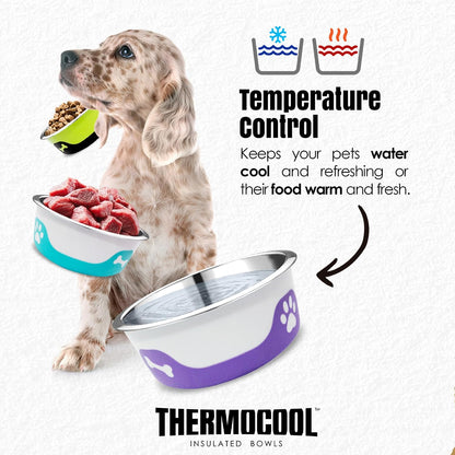 Thermocool Insulated Stainless Steel Pet Bowl - 32 Oz (Large) Non-Slip Feeding Dish Reduces Sliding & Spills, Keeps Water Cold & Food Warm, Dishwasher Safe (Pink)