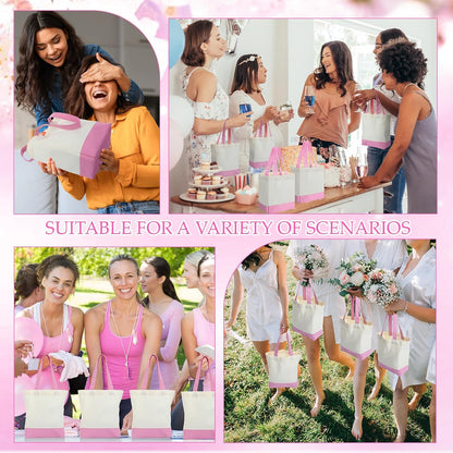 Sanwuta 12 Pack Mini Canvas Tote Bag 8'' x 4'' x 10'' Small Sublimation Blank Canvas Bags Reusable Tote for Christmas Crafts DIY Party Gifts (Pink)