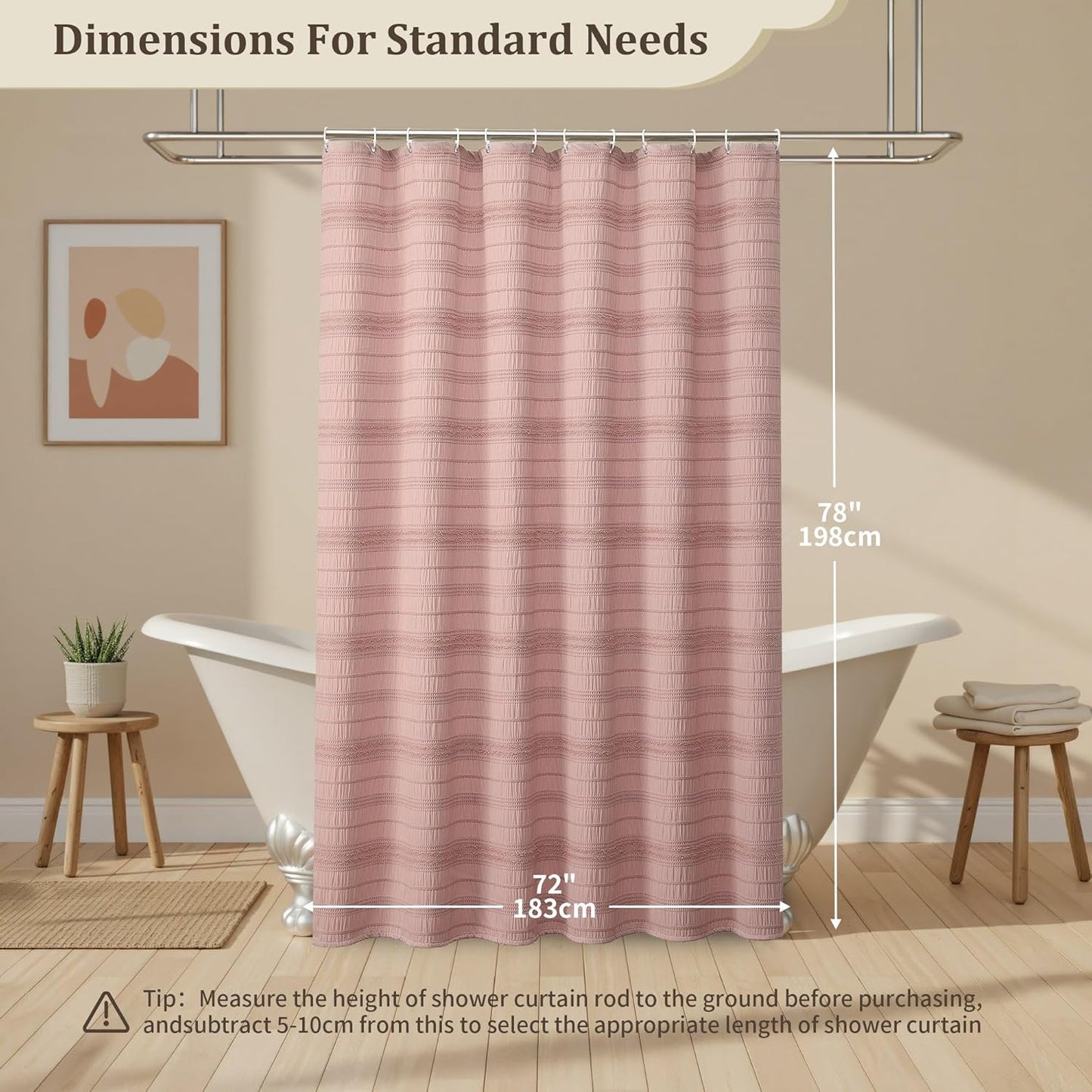 Siiluminisoy Pink Shower Curtain Farmhouse Shower Curtain for Bathroom Rustic Striped Fabric Shower Curtains 72 x 84