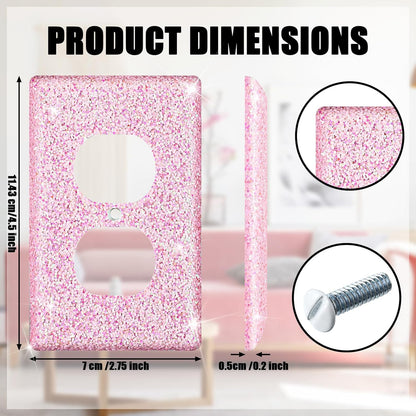 Yexiya 4 Pcs Pink Glitter Light Switch Covers Preppy Room Decor, Cute Bling Outlet Wall Plate Covers for Nursery Women Teens Princess Theme Room Decor