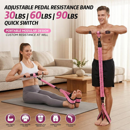 Upgraded Pedal Resistance Band with Handle, Adjustable Exercise Bands for Home Workout, Portable Fitness Equipment for Abs, Arms, Legs & Full Body Training