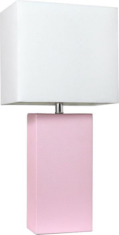 Elegant Designs LT1025-BPK Modern Leather Table Lamp with White Fabric Shade, Blush Pink