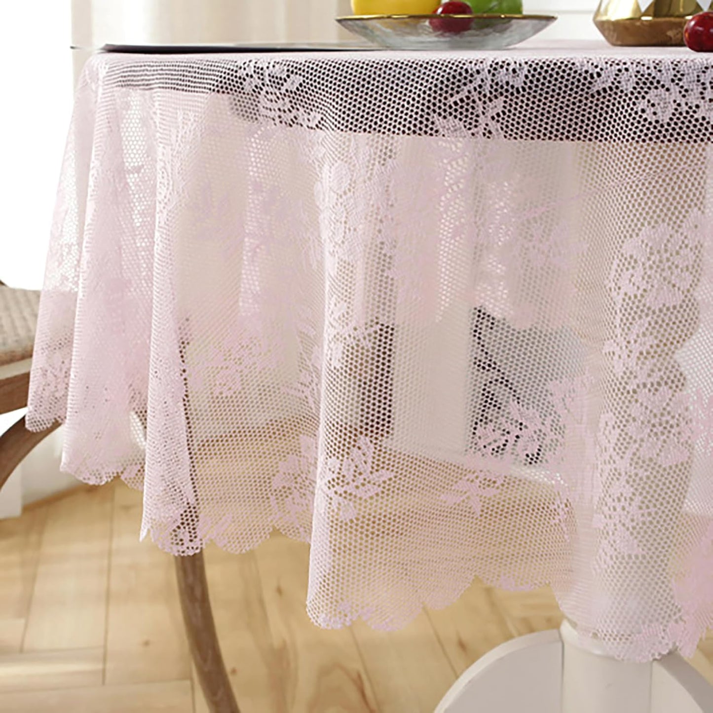 Round Tablecloth Rustic Tablecloth or as Elegant Lace Table Cloth (Pink, 70in（Round)
