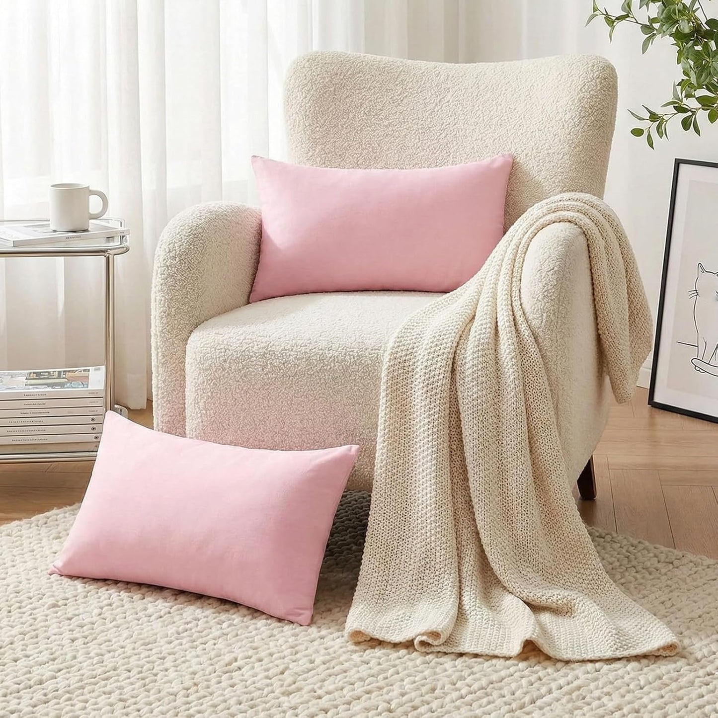 Thmyo 2 Pack Cotton Lumbar Comfortable Solid Decorative Throw Pillow Covers Rectangle Cushion Cover Sublimation Blank Pillowcase DIY Pillowcases for Sofa Couch Bed Car, 12x20inch/30x50cm