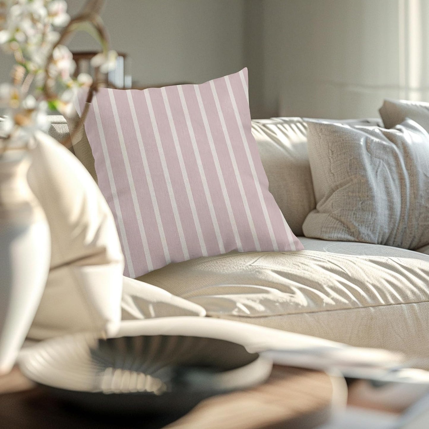 Pink and White Striped Pillow Cover 18x18, Preppy Girly Pink Striped Modern Minimalist Decorative Throw Pillow Cover Case for Home Bedroom Living Room Couch Sofa