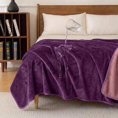 Deep Dream Waterproof Blanket for Bed, King Size Reversible Soft Flannel Love Blanket for Couples Washable, Spill-Proof Bed Blanket Dog Blanket for Sofa, Bed,Travel (80"x90", Rose Purple/Pink)