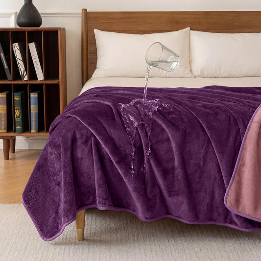 Deep Dream Waterproof Blanket for Bed, King Size Reversible Soft Flannel Love Blanket for Couples Washable, Spill-Proof Bed Blanket Dog Blanket for Sofa, Bed,Travel (80"x90", Rose Purple/Pink)