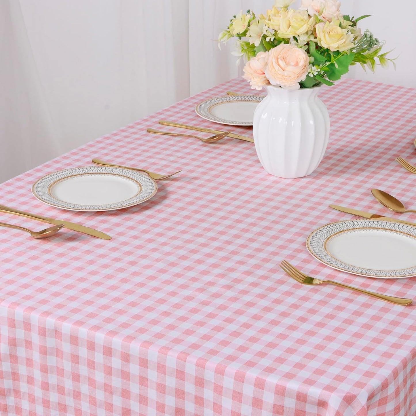 ShinyBeauty Pink and White Tablecloth - 54x108 Inch Buffalo Check Cotton Gingham Tablecloth for Rectangle Dining Table - Baby Pink Plaid Party Supplies