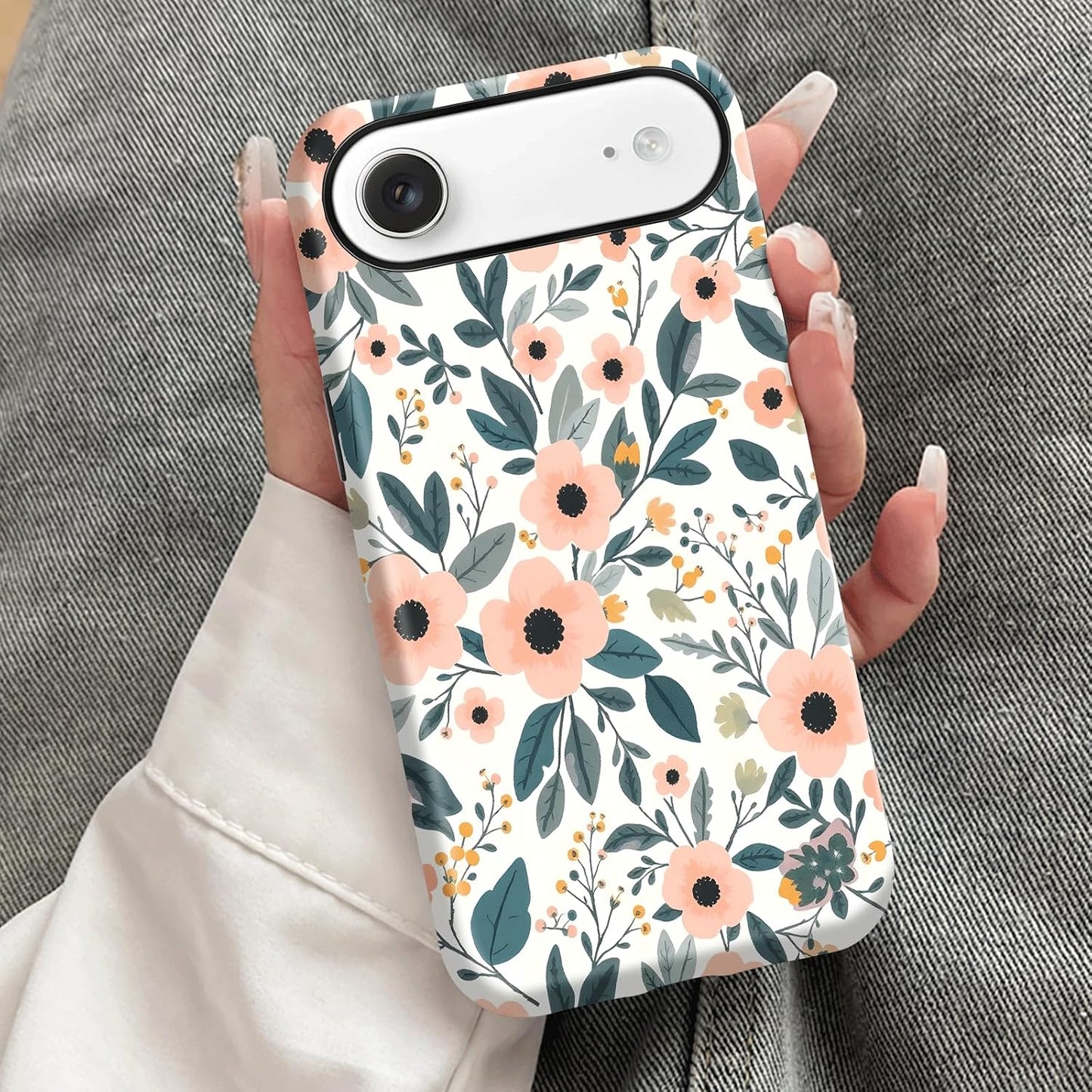 for iPhone 17 Air Case Peach Floral Pattern HD Scratch-Resistant Drop-Resistant 2-Layer Hard Case Minimalist Gift