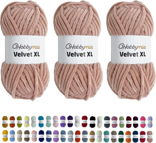 Velvet XL Chenille Yarn - Thick Super Bulky Yarn for Crocheting - Soft Fluffy Plush Yarn for Crochet - 100g / 74yds - Ideal for Baby Blankets & Amigurumi (Deep Peach, 3 Skeins)