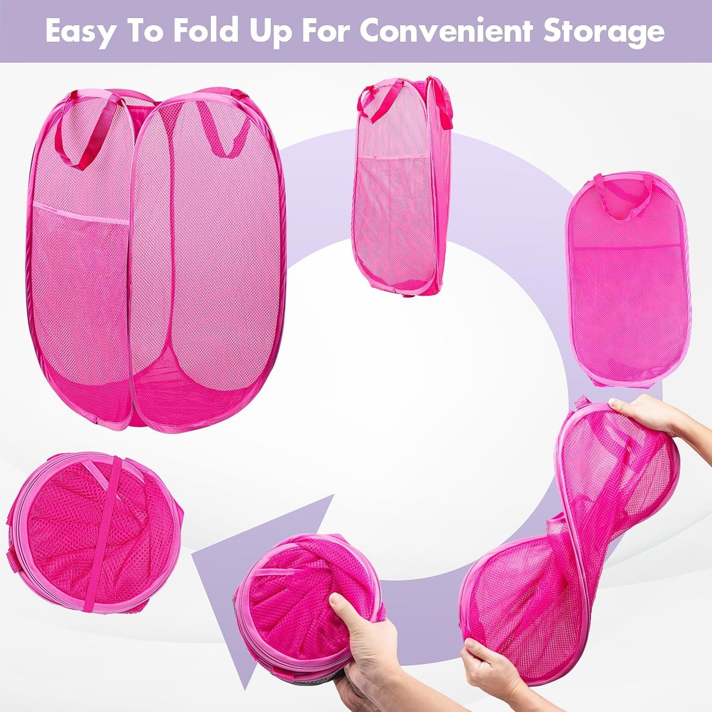 DUCOO Pop Up Laundry Hamper, 70L Collapsible Mesh Laundry Basket with Side Pocket, Foldable Dirty Clothes Hamper with Sturdy Reinforced Handles for Home Dorm Bedroom Travel Bathroom Storage, Pink