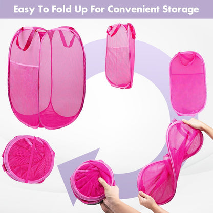 DUCOO Pop Up Laundry Hamper, 70L Collapsible Mesh Laundry Basket with Side Pocket, Foldable Dirty Clothes Hamper with Sturdy Reinforced Handles for Home Dorm Bedroom Travel Bathroom Storage, Pink