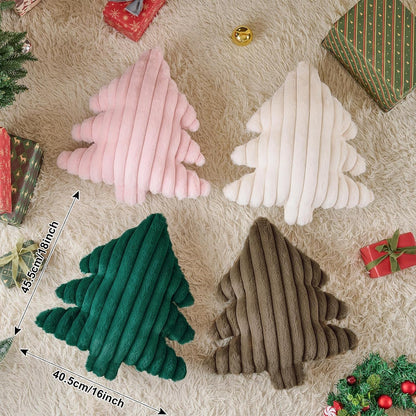Lanpn Christmas Tree Pillows Set of 2, Christmas Decoration Wide Stripes Winter Throw Pillows Soft Cute 3D Shaped Xmas Tree Throw Cushion for Sofa Bedroom Xmas Decor (18x16 inch, Pink)