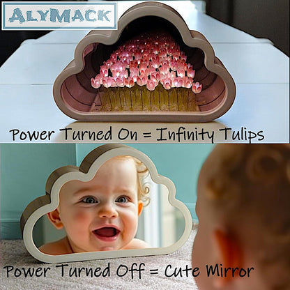 Handmade Tulip Lamp Fully Assembled - Flower Night Light Cuteness Lamps - Tulip and Rose Infinity Mirror in a Glass - Gift for Women or Girl - Lampara de Tulipanes Infinitos (Pink, AA)