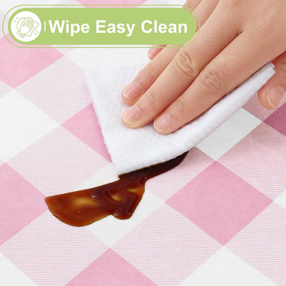 Smiry Plastic Table Cloth, Waterproof Vinyl Tablecloth with Flannel Backing, Wipeable Buffalo Plaid Table Cover for Picnic, Indoor and Outdoor (Pink & White, 60" Round)