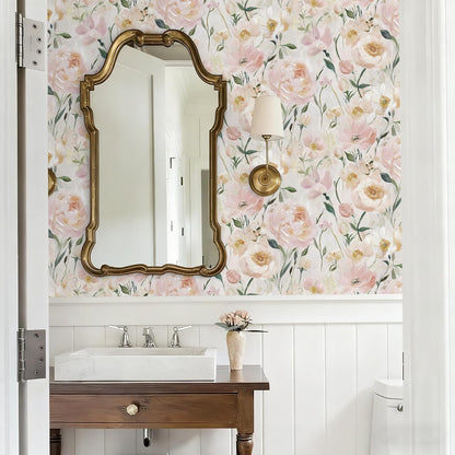 Heroad Floral Wallpaper Pink Flower Peel and Stick Wallpaper Peony Contact Paper Removable Self Adhesive Wall Paper for Bedroom Cabinets Bathroom Girl Nursery Living Room Vinyl Rolls 17.3''x 78.7''