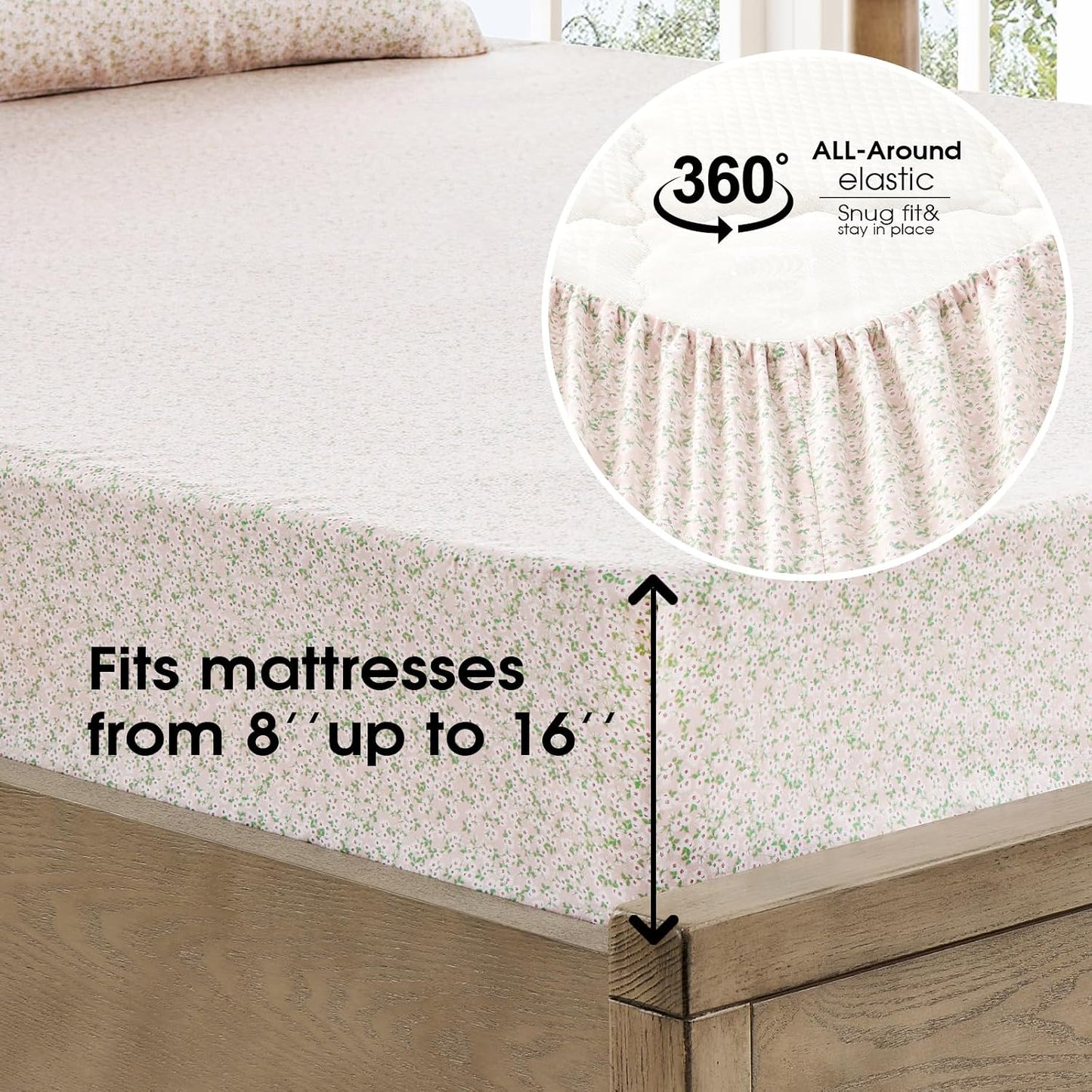 FreshCulture Floral Bed Sheets - Ultra Soft Queen Sheet Set - Brushed Microfiber Pink Floral Sheets - Deep Pockets up to 16" - Easy Care - Hotel Luxury 4 Piece Flower Printed Sheets Queen, Calico