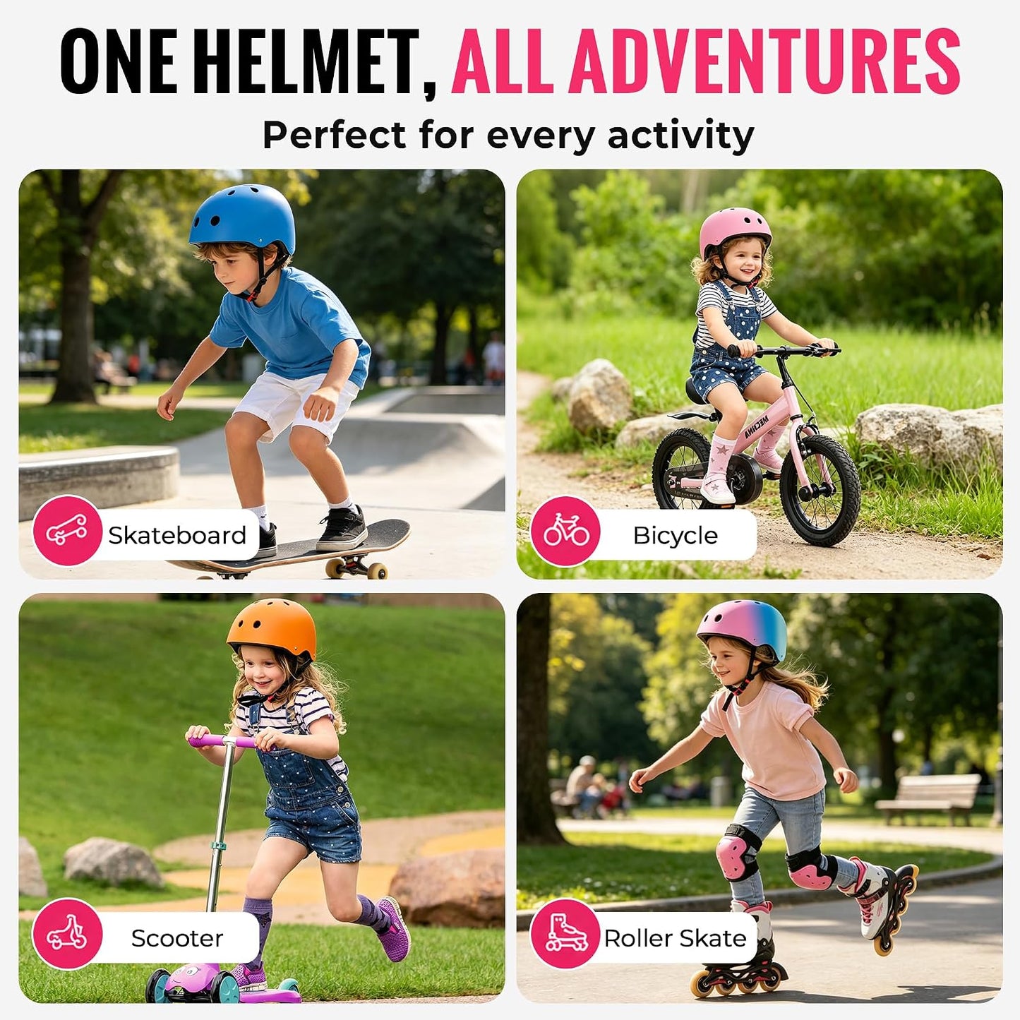 Kids Bike Helmet, Toddler Helmet for Youth Boys Girls Ages 3-5/5-8/8-14 Year Old, Adjustable Fit & Lightweight, Multi-Sport Safety for Skateboard Skating Bicycle Scooter Cycling