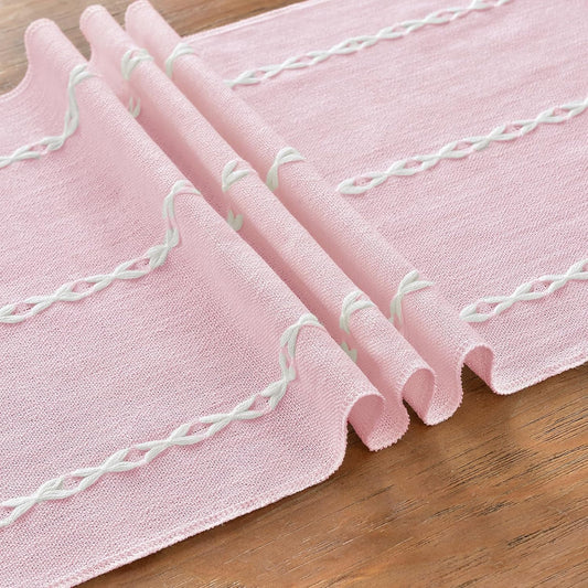 Wracra Rustic Linen Table Runner, Pink Table Runners 36 inches Long | Raised Embroidered Design and Hand-Tassels,Cotton Linen Woven Fabric, Farmhouse Table Runner,Home Kitchen Dining Decor