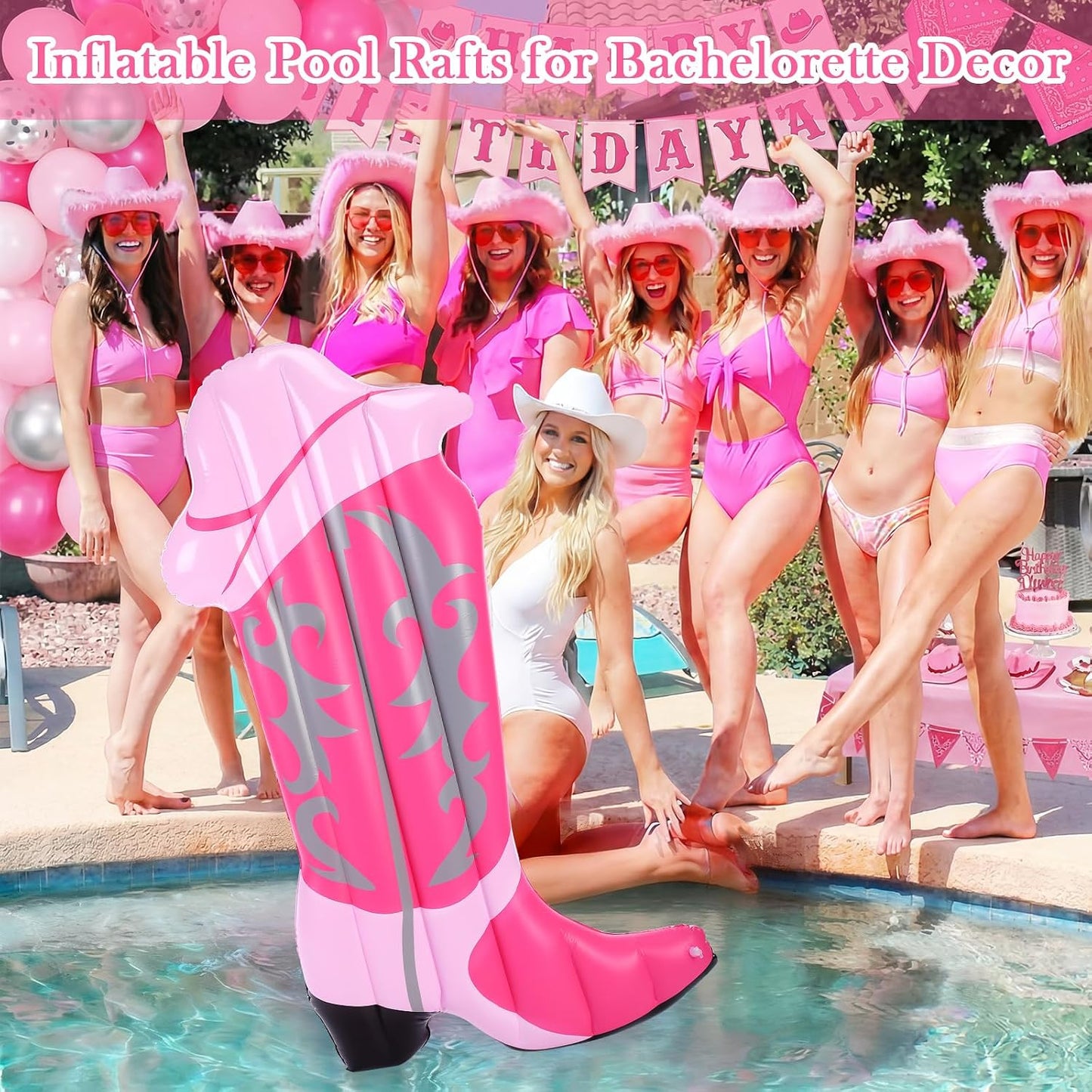 2 Pcs Pink Cowgirl Boot Pool Float Inflatable Pool Rafts 4.6 ft Tall Bachelorette Decor Singles Party Western Cowgirl Theme Decor Summer Lounge Raft Toys for Adults Bride