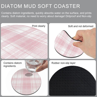 Coasters Set of 4, Pink Buffalo Plaid Round Drink Coasters for Coffee Table Decor, Farmhouse Modern Checkered Absorbent Cup Coaster for Housewarming Gift/Home Décor, 4 Inches