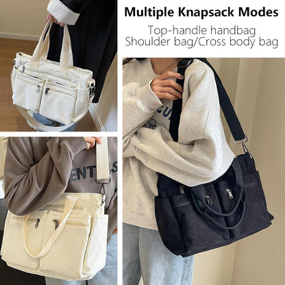 KAMEILONG Womens Casual Corduroy Tote Bags with Multiple Pockets Hobo Crossbody Bag Travel Shoulder Bags Cute Purse Handbag