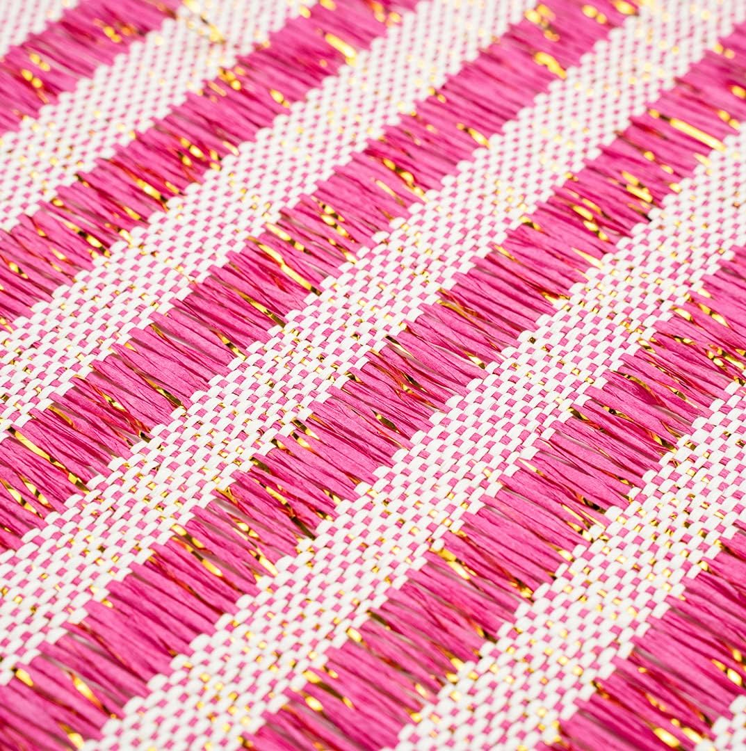 Restaurantware 16 x 12 Inch Dining Table Placemats Set Of 6 Rectangle Kitchen Table Mats - Pink Stripes Easy To Clean Pink Plastic Striped Placemats Wipeable Durable