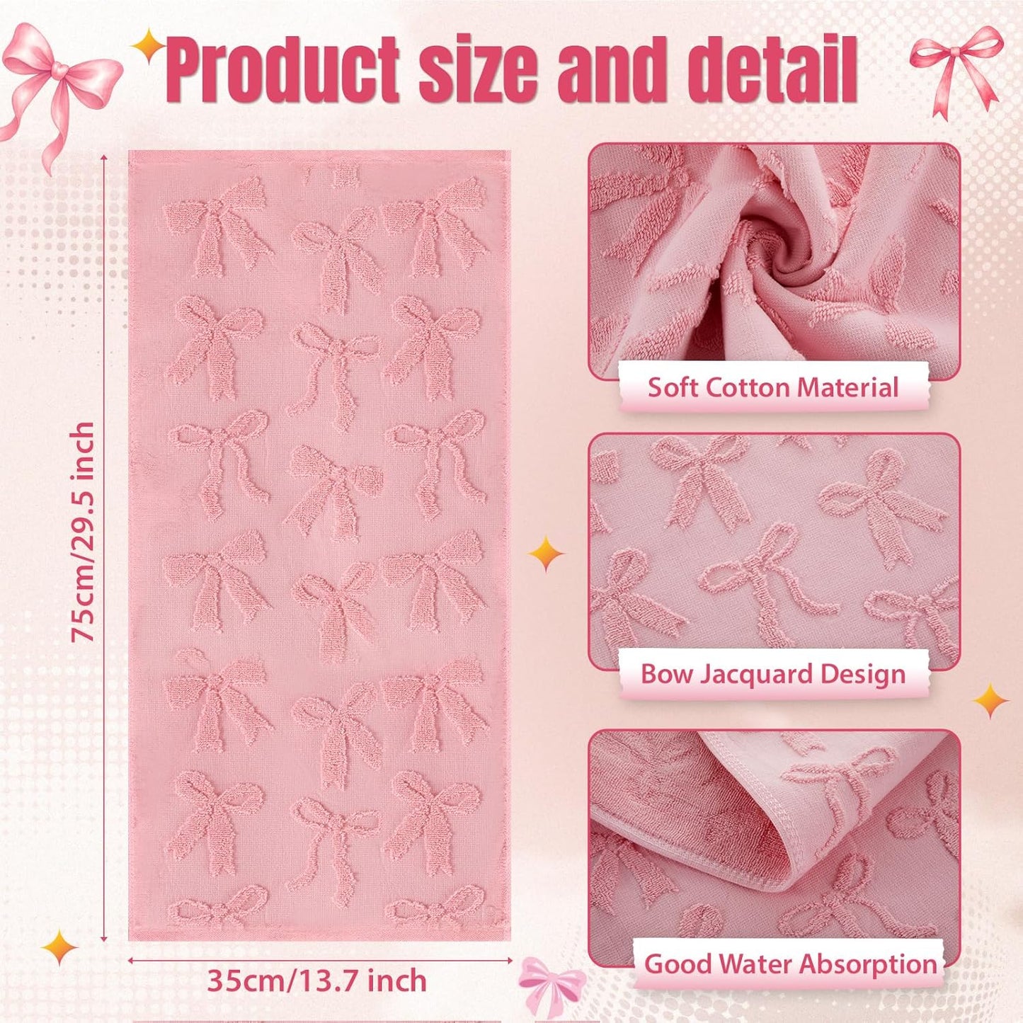 Gilprop 3 Pcs Pink Hand Towels for Bathroom Coquette Bow Towels Pink Bath Decor Cotton Absorbent Decorative Jacquard Kitchen Towel Preppy Bathroom Decor Bridal Shower Wedding Gift