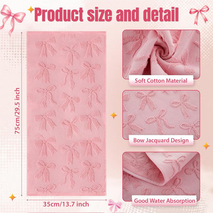 Gilprop 3 Pcs Pink Hand Towels for Bathroom Coquette Bow Towels Pink Bath Decor Cotton Absorbent Decorative Jacquard Kitchen Towel Preppy Bathroom Decor Bridal Shower Wedding Gift