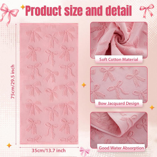 Gilprop 3 Pcs Pink Hand Towels for Bathroom Coquette Bow Towels Pink Bath Decor Cotton Absorbent Decorative Jacquard Kitchen Towel Preppy Bathroom Decor Bridal Shower Wedding Gift