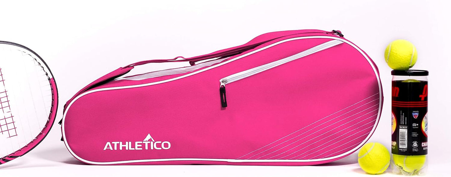 Athletico 3 Racquet Tennis Bag | Padded to Protect Rackets & Lightweight | Professional or Beginner Tennis Players | Unisex Design for Men, Women, Youth and Adults (Pink)