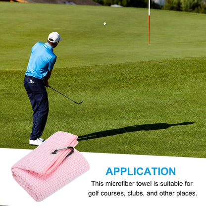 PATIKIL 20"x16" Tri-Fold Golf Towels, Waffle Pattern Towels Soft Fiber Strong Water Absorption with D Clip for Golf Lovers, Pink