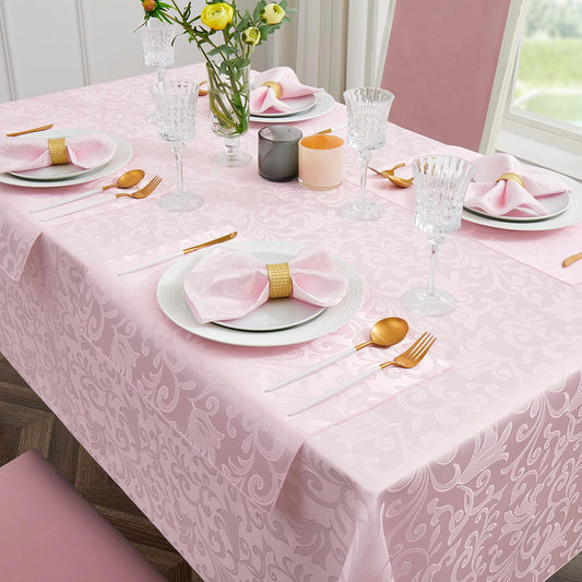 8 Pieces Scroll Damask Jacquard Light Pink Placemats,13 x 19 inch Protect Surface Heat and Stain Resistant Dinner Mats
