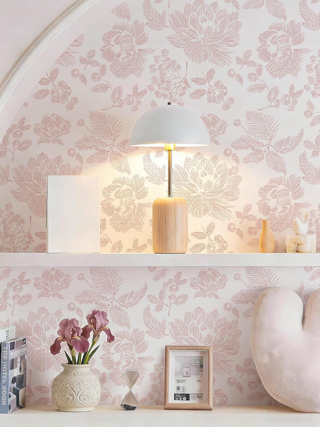 Safiyya Floral Peel and Stick Wallpaper Pink and White Contact Paper Modern Wall Paper Self Adhesive Farmhouse Removable Wallpaper for Bedroom Bathroom Vinyl Roll 17.3"x 78.7"