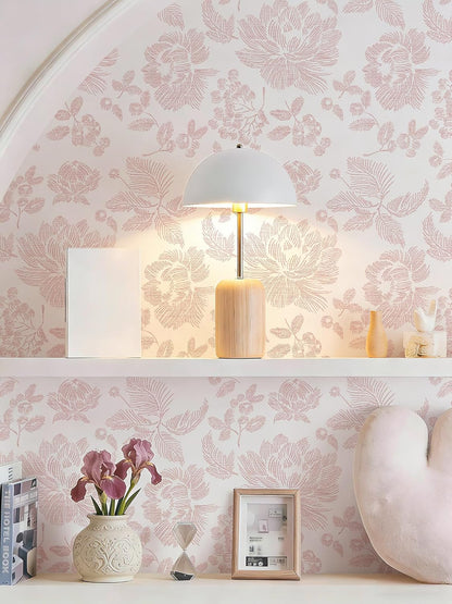 Safiyya Floral Peel and Stick Wallpaper Pink and White Contact Paper Modern Wall Paper Self Adhesive Farmhouse Removable Wallpaper for Bedroom Bathroom Vinyl Roll 17.3"x 78.7"