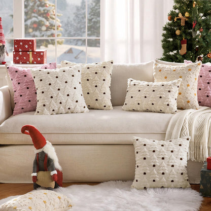 MIULEE Christmas Tree Decorative Pillow Covers Faux Fur Wool Throw Pillows Soft Plush Cushion Covers Set of 2 Xmas Home Decor Winter Holiday for Sofa Couch Livingroom Bed 18x18 Inch Pink