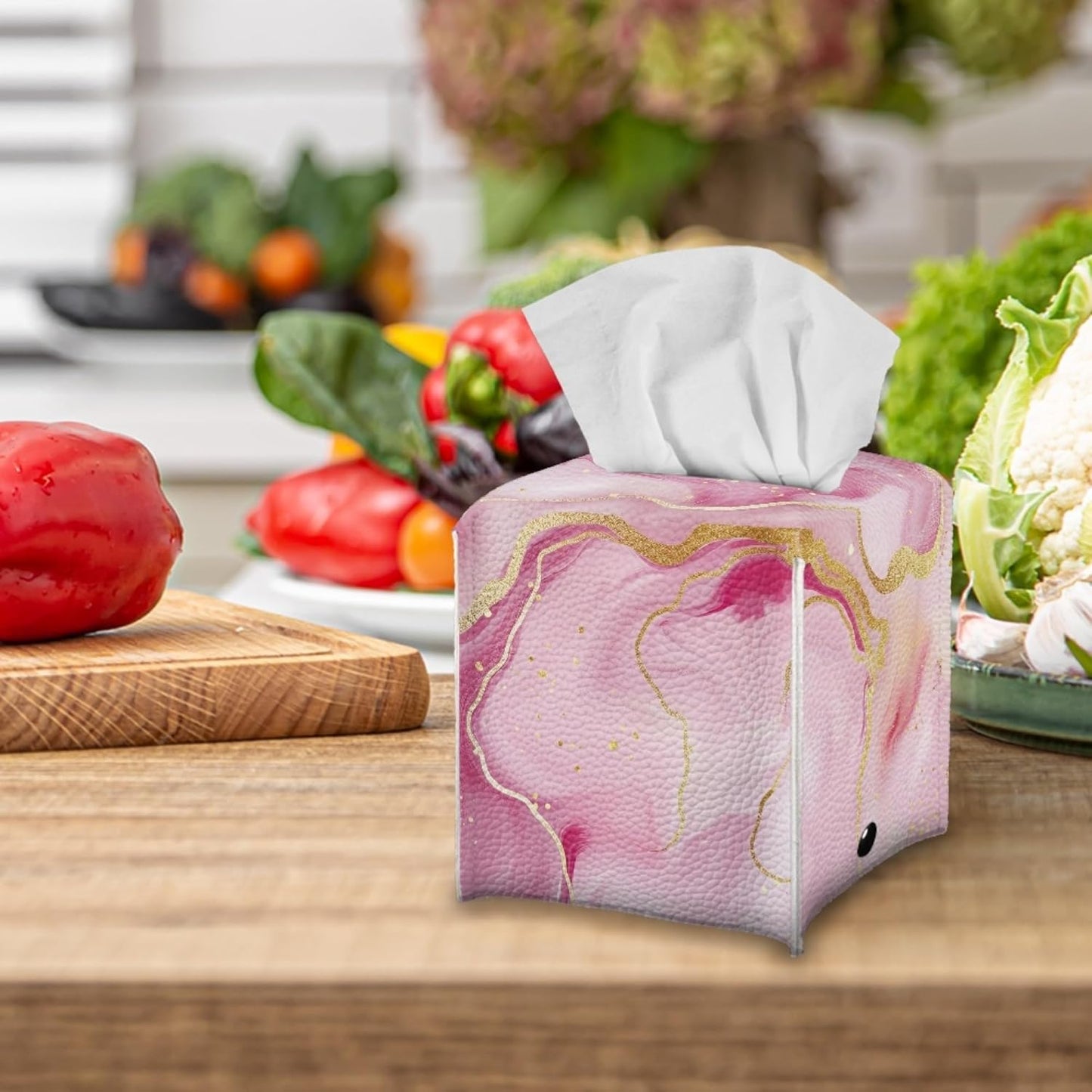 ZFRXIGN Pink Marble Print Tissue Box Cover - Square Tissue Box Holder for Bathroom, Dresser, Vanity, Countertop, Tabletop, Office, Car