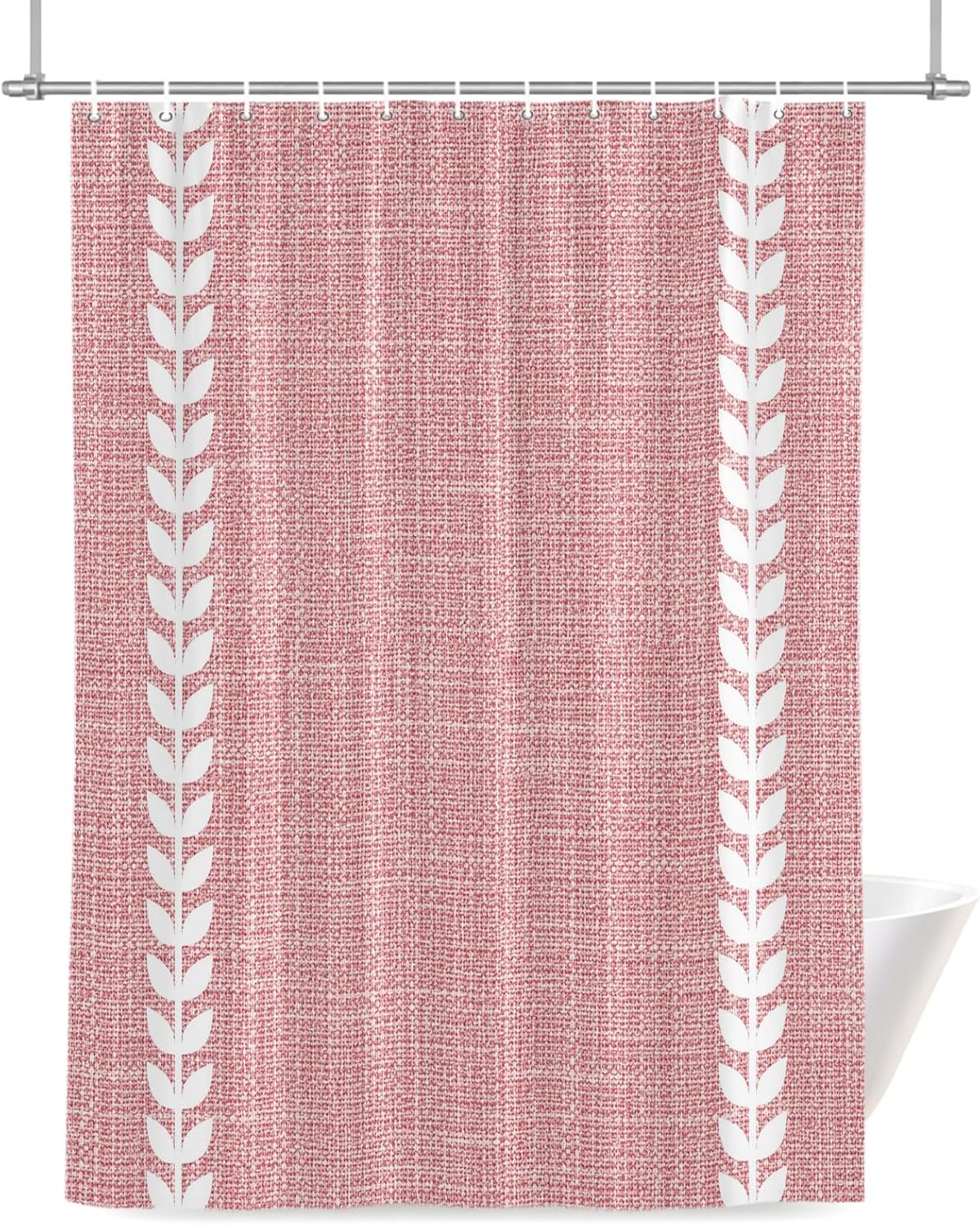 Romantic Pink Linen Texture Waterproof Shower Curtain with Rustproof Grommets Bathroom Curtain 72x84in, White Braided Leaves Shower Curtains Hotel Luxury Quality