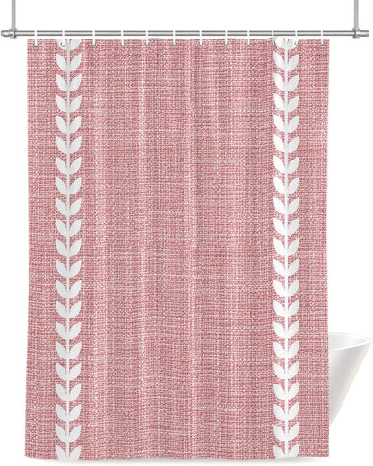Romantic Pink Linen Texture Waterproof Shower Curtain with Rustproof Grommets Bathroom Curtain 72x84in, White Braided Leaves Shower Curtains Hotel Luxury Quality