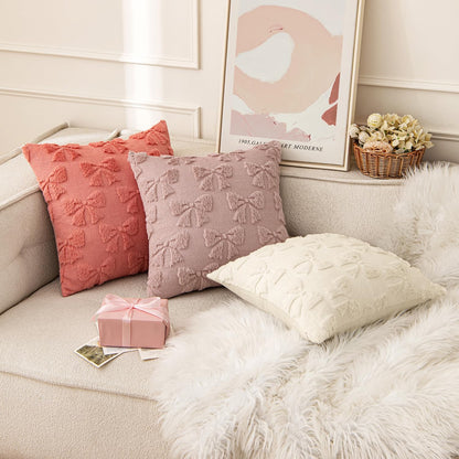MIULEE Blush Pink Bow Pillow Covers Coquette Room Decor Aesthetic Set of 2 Spring Decorative Cute Girl Soft Plush Faux Pillowcase for Preppy Room Decor Bedroom Couch,18x18 Inch