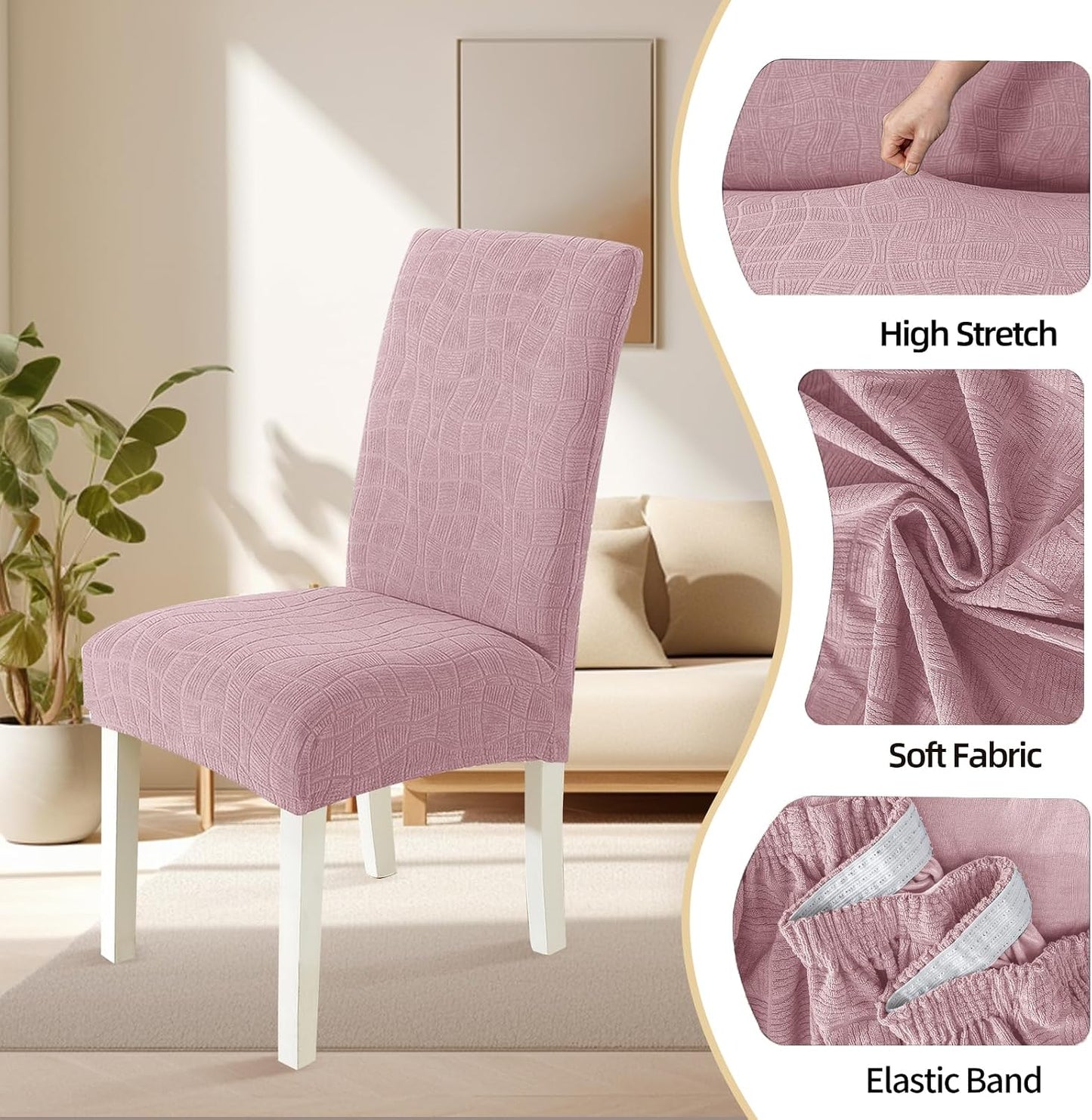SYSLOON Waterproof Chair Covers for Dining Chairs – 4 Pack Washable & Removable, Protect Against Spills, Stains & Pets,Pink