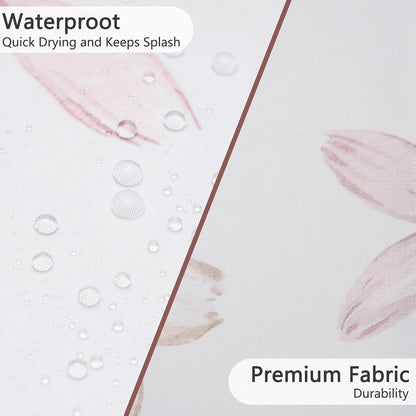 Floral Scalloped Shower Curtain with 12 Hooks 71x74Inches - Pink and Yellow Flower Pattern, Waterproof Fabric Bath Curtain for Modern and Romantic Bathrooms Decor