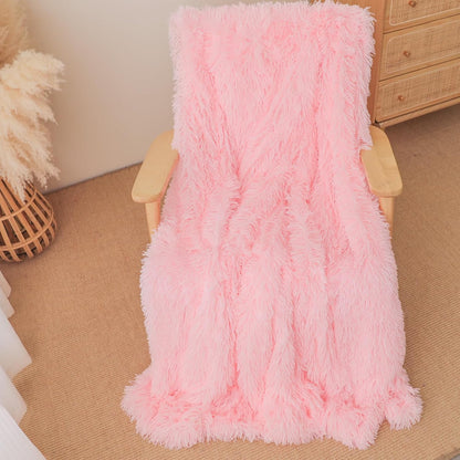 Extra Soft Faux Fur Throw Blanket 50"x60" - Reversible Fluffy Shaggy Double Layer Plush for Couch Sofa Bed, Solid Fuzzy Long Hair Microfiber Comfy Decorative Cozy, Pink